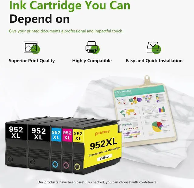 Alt view image 6 of 6 - 952XL Ink Cartridges Combo Pack (5-Pack, 2Black/1Cyan/1Magenta/1Yellow) Compatible 952 952XL Ink Cartridges Replacement   952 952XL OfficeJet Pro 7740 8210 8710 8715 8720 8702 Printer