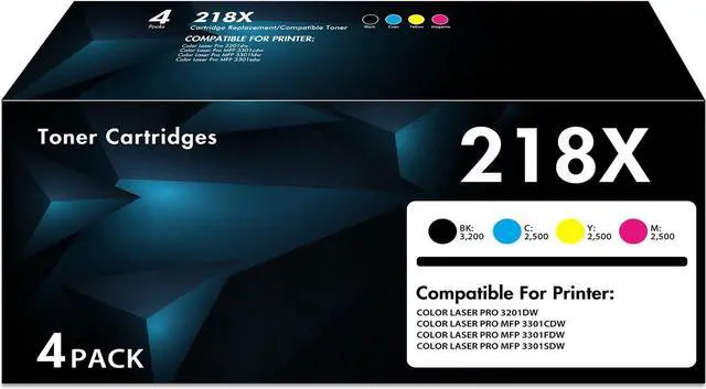 Main image of 218X Toner Cartridges 4 Pack | Compatible Replacement for 218X Toner High Yield W2180X 218A W2180A Works with Color Laser Pro 3201dw MFP 3301 Series 3301fdw 3301sdw 3301cdw Printer (KCYM, with Chip)
