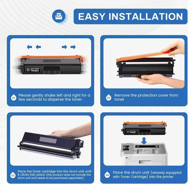 Alt view image 5 of 6 - Ennovor TN-431 TN431 Toner Cartridge 4-Pack Compatible TN431BK TN431C TN431M TN431Y Replacement for Brother TN431 TN-431 MFC-L8900CDW MFC-L8610CDW MFC-L9570CDW HL-L8360CDW Printer .
