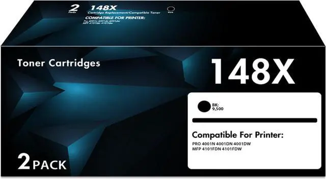 Main image of Ennovor 148X W1480X Toner Cartridges Black High Yield 2-Pack (with Chip) Compatible Replacement for 148X 148A W1480A Work for Pro 4001dw 4001dn 4001n MFP 4101fdw 4101fdn Printer
