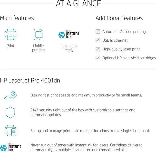Alt view image 3 of 7 - Ennovor NewH-PLaser-Jet Pro 4001 dn Monochrome Laser Printer - Print only - Mobile Printing, 42 ppm, 1200 x 1200 dpi, 2-line LCD, Ethernet, Hi-Speed USB, Auto 2-Sided Printing, 8.5 x 14