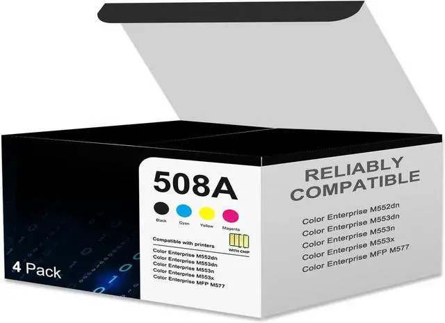 Main image of Ennovor 508A Toner Cartridge 4 Pack Set | Compatible Replacement for 508X CF360A CF361A CF362A CF363A for Color M552dn M553dn M553n M553x MFP M577 M553 Printer Ink | Black Cyan Yellow Magenta