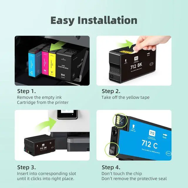 Alt view image 4 of 7 - 712XL 712 Ink Cartridge 4 Pack High Yield Compatible with HP DesignJet T650