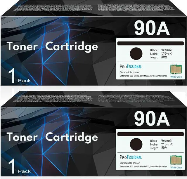 Main image of CE390A 90A Black Toner Cartridge with Chip 2-Pack, 90A Ink Cartridge Replacement for HP 90A CE390A 90X CE390X for Laser Enterprise 600 M601 M602 M603 M4555 MFP M602x M602n M603dn Series Printer Ink
