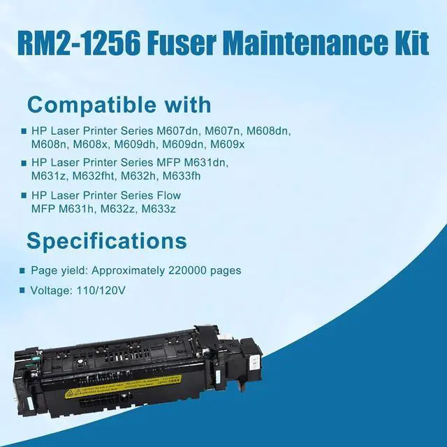Alt view image 5 of 7 - RM2-1256 Fuser Maintenance Kit for HP Laser Printer M607, M608, M609, M631, M632, M633 - Replacement Fusing Assembly for L0H24A (L0H24-67901)(110/120V 220,000 Yield)