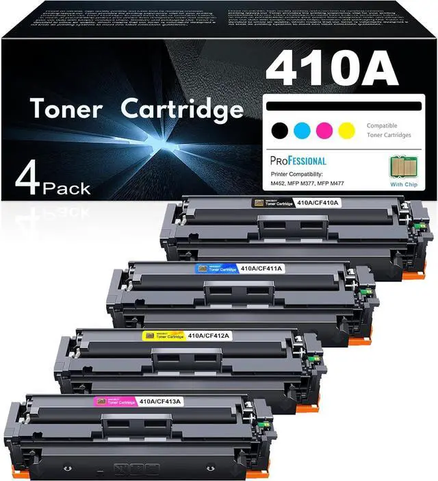 Main image of Ennovor 410A Toner Cartridges 4 Pack High Yield Replacement for HP 410A 410X to Use with HP Color Pro MFP M477fnw M477fdw M477fdn M452dn M452dw M452nw Printer (with Chip -B/C/Y/M)