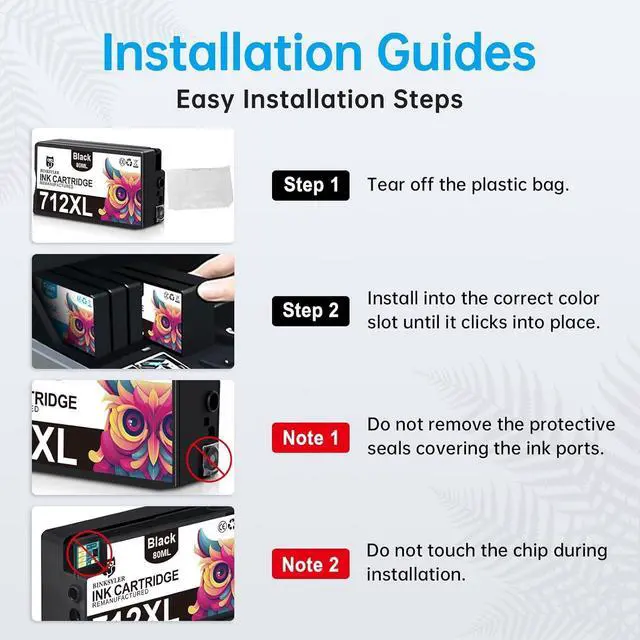 Alt view image 6 of 7 - Ennovor 712XL 712 Ink Cartridges High Yield Replacement for HP DesignJet T650 T630 T250 T230 T210 Studio Plotter Printers (80-ML Black, 29-ML Cyan/Magenta/Yellow) 4-Pack