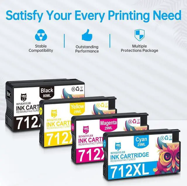 Alt view image 7 of 7 - Ennovor 712XL 712 Ink Cartridges High Yield Replacement for HP DesignJet T650 T630 T250 T230 T210 Studio Plotter Printers (80-ML Black, 29-ML Cyan/Magenta/Yellow) 4-Pack