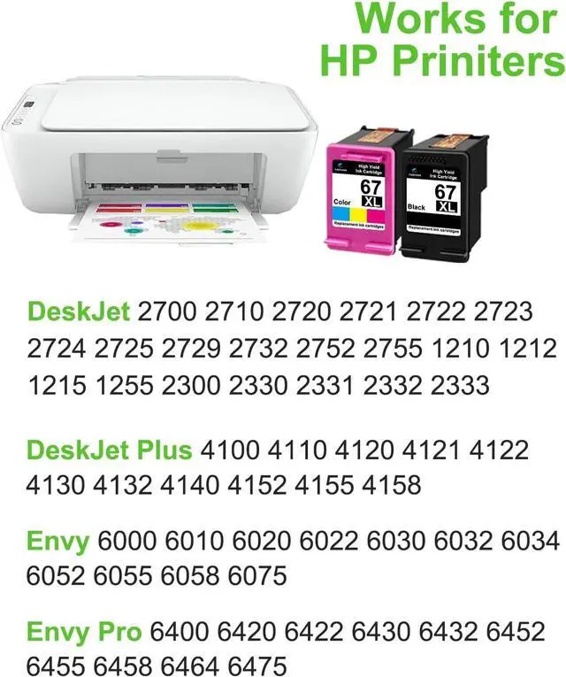 Alt view image 2 of 7 - 67XL Ink Cartridge High Yield 67 Ink Cartridges Black/Color Combo Pack for HP 67XL Black Ink Cartridge Replacement for HP Ink 67 for DeskJet 2752 2855e 4152 4255e Envy 6055e 6455e Printer (2-Pack)