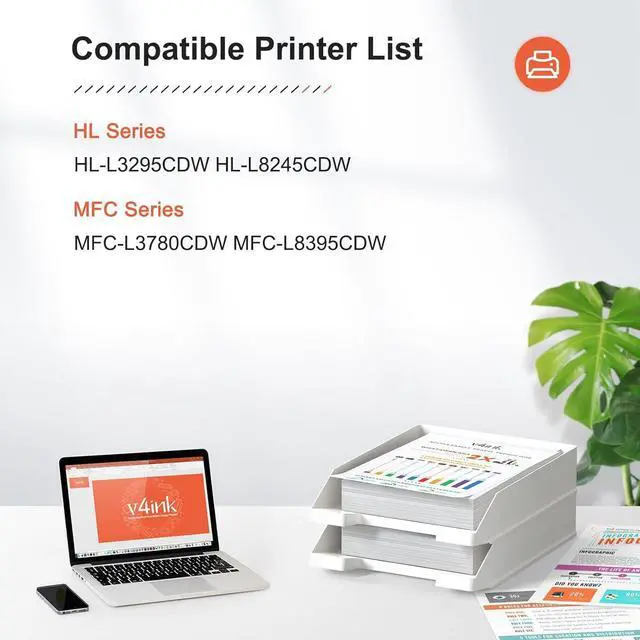 Alt view image 2 of 6 - v4ink Compatible TN229XXL 4500 Pages Toner Replacement for Brother TN-229XXL TN229XXL Toner Cartridge Color Set for HL-L3295CDW HL-L8245CDW MFC-L3780CDW MFC-L8395CDW - 4-Pack Super High Yield