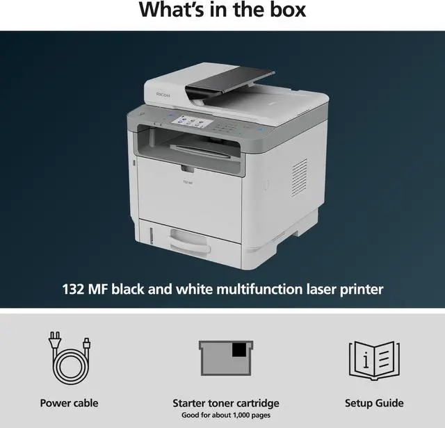 Alt view image 6 of 6 - RICOH 132 MF Compact Black & White Duplex Laser All-in-One Multi-Function Printer 34PPM Genuine Black Toner Cartridge Bundle