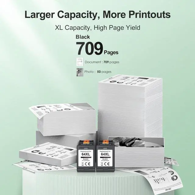 Alt view image 3 of 7 - Ennovor 64XL Black Ink Cartridge Replacement for HP 64XL Black Ink Cartridge for HP Ink 64 for Envy 7155 7855 7858 7158 6255 6252 7100 7120 7164 7800 Tango Series Color Inkjet Printer (2 Black)