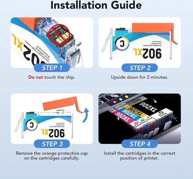Alt view image 5 of 6 - 902XL Ink Cartridges for HP Printers Compatible for HP 902XL Ink Cartridges Combo Pack HP 902 902XL Officejet Pro 6978 Ink Cartridges Use with Officejet Pro 6968 6970 6978 OfficeJet 6962 6958 4 Pack