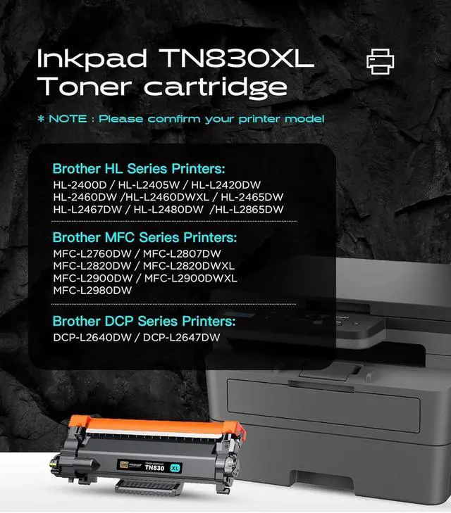 Alt view image 2 of 7 - TN830XL Toner Cartridges 4 Pack (with Chip) Replacement for Brother TN 830 XL TN830 XL/V/R Toner Cartridge Compatible with HL-L2460DW DCP-L2640DW HL-L2400D HL-L2405W HL-L2460DWXL Printers (Black)