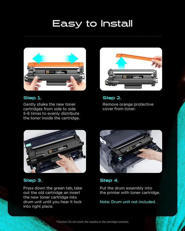 Alt view image 4 of 7 - TN830XL Toner Cartridges 4 Pack (with Chip) Replacement for Brother TN 830 XL TN830 XL/V/R Toner Cartridge Compatible with HL-L2460DW DCP-L2640DW HL-L2400D HL-L2405W HL-L2460DWXL Printers (Black)