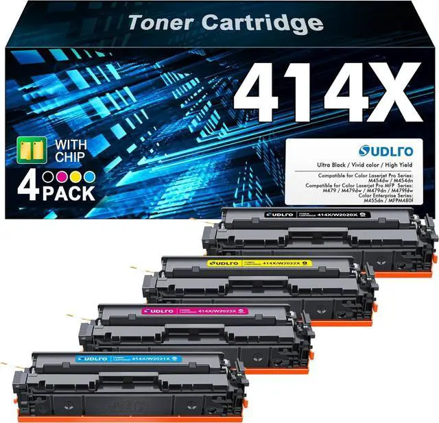 Main image of 414X Toner Cartridges 4 Pack: 414A M479FDW Replacement for HP 414A Toner Cartridges 4 Pack to use with HP Color Laserjet Pro MFP M479fdw M479fdn M454dw M454dn M455dn | with Chip | W2020X W2020A