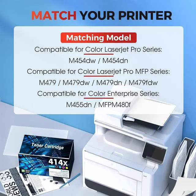Alt view image 2 of 7 - 414X Toner Cartridges 4 Pack: 414A M479FDW Replacement for HP 414A Toner Cartridges 4 Pack to use with HP Color Laserjet Pro MFP M479fdw M479fdn M454dw M454dn M455dn | with Chip | W2020X W2020A
