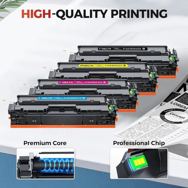Alt view image 4 of 7 - 414X Toner Cartridges 4 Pack: 414A M479FDW Replacement for HP 414A Toner Cartridges 4 Pack to use with HP Color Laserjet Pro MFP M479fdw M479fdn M454dw M454dn M455dn | with Chip | W2020X W2020A