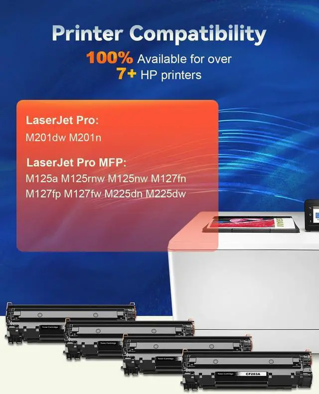 Alt view image 2 of 5 - 83A CF283A Black Toner Cartridge Compatible Replacement for HP 83A 83X CF283A Laserjet Pro MFP M201dw M225dw M127fn M225dn M127fp M127fw M201n M125a M125rnw M125nw Printer (4 Black)