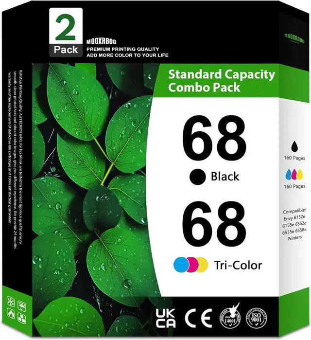 Main image of Ennovor 68 Ink Cartridges Combo Pack - 1 Black & 1 Color Replacement for HP 68 Envy 6152e, 6155e, 6552e, 6555e, 6558e Printers 2-Pack (1 Black / 1 Tri-Color)