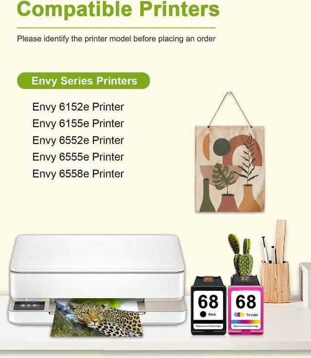 Alt view image 2 of 6 - Ennovor 68 Ink Cartridges Combo Pack - 1 Black & 1 Color Replacement for HP 68 Envy 6152e, 6155e, 6552e, 6555e, 6558e Printers 2-Pack (1 Black / 1 Tri-Color)
