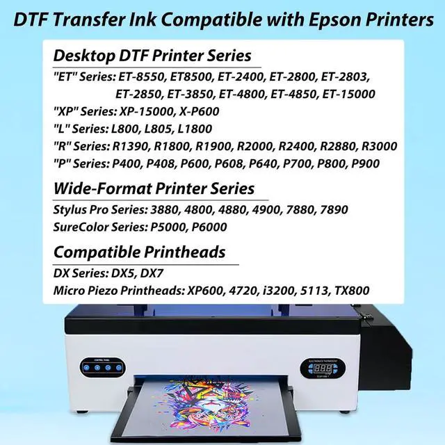 Alt view image 5 of 7 - DTF Ink - 6000ML DTF Transfer Ink for PET Film, Premium Pigment Ink Refill for P600 P800 DX5 DX7 R1390 XP600 i3200 4720 Printers, High Fluidity & Coverage (1000ML*6, 2W+BKCMY)