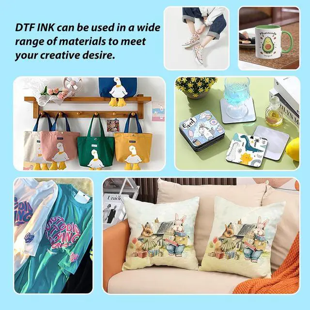 Alt view image 6 of 7 - DTF Ink - 6000ML DTF Transfer Ink for PET Film, Premium Pigment Ink Refill for P600 P800 DX5 DX7 R1390 XP600 i3200 4720 Printers, High Fluidity & Coverage (1000ML*6, 2W+BKCMY)