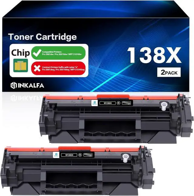Main image of 138X Black Laserjet Toner Cartridge High Yield (with Chip) W1380X Compatible Replacement for HP 138X 138A W1380X W1380A Toner for HP Laserjet Pro 3001dw 3001fdw MFP 3101fdw Series Printer Ink (2-Pack)