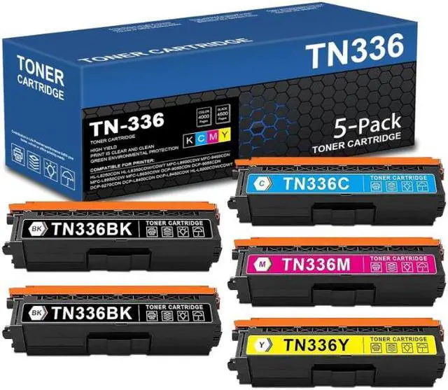Main image of (5-Pack, 2BK+1C+1M+1Y) TN336BK TN336C TN336M TN336Y High Yield Toner Cartridge Compatible Replacement for Brother TN336 DCP-9050CDN 9055CDN HL-L8250CDN MFC-L8600CDW L9550CDW Printer Toner Cartridge