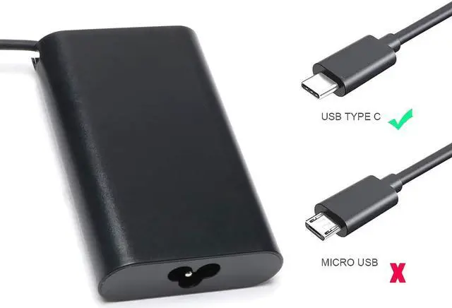 Alt view image 3 of 6 - 65W 45W USB Type C AC Power Adapter Laptop Charger for Dell XPS 13 9380 9370 9365 9360 9350, Dell LA65NM170, 2YKOF, 02YKOF, Dell XPS 12 9250, Dell Latitude 12 7275, Dell Latitude 13 7370 5175 5285
