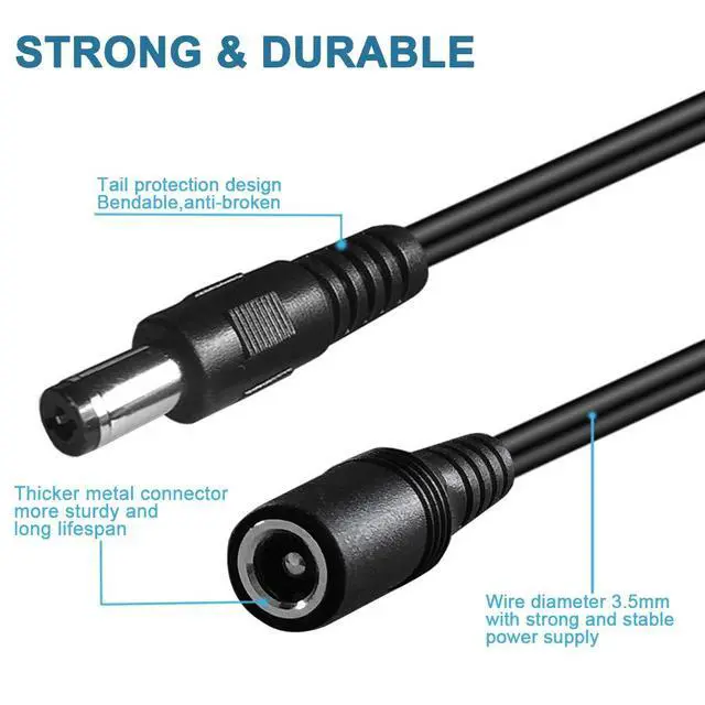 Alt view image 3 of 5 - 2-Pack 3ft DC Extension Cable 5.5mm x 2.1mm Male to Female Power Cord for CCTV Security Surveillance Indoor IP Camera Dvr Standalone LED Strip,Car,12v DC Power Supply Plug Adapter