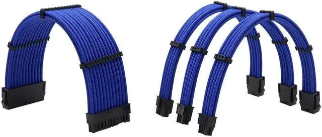 Main image of Sleeved Cables PSU Extension Kit 18AWG 30cm ATX 24pin,CPU4+4p,PCI-E 6+2p for ATX Power Supply Cable with Black Cable Comb (Blue)
