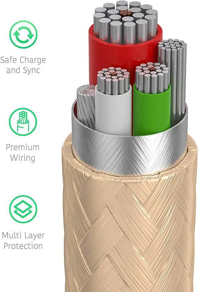 Alt view image 7 of 7 - TalkWorks Micro USB Cable 6ft Long Android Cell Phone Charger Braided Heavy Duty Fast Charging Cord for Samsung Galaxy S6 / S7 Tablet Bluetooth Speaker Wireless Earbuds Headphones - Gold (04807)