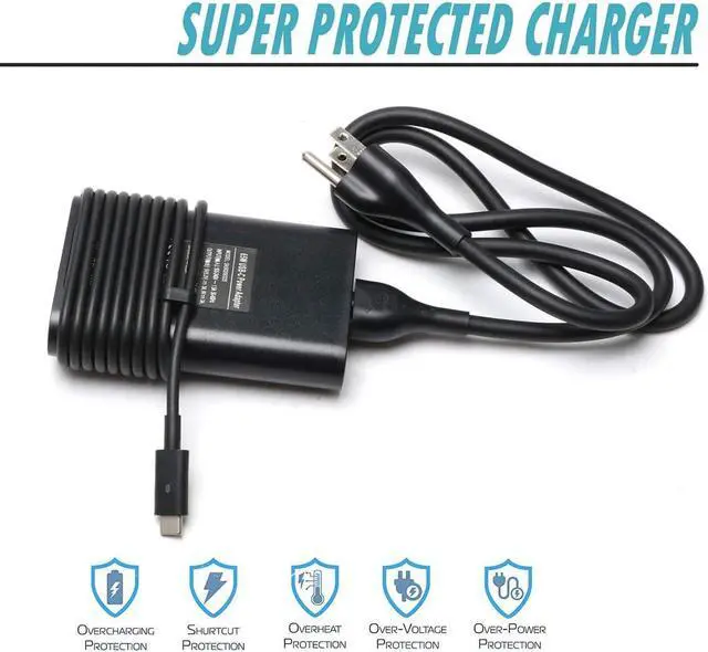 Alt view image 4 of 6 - 65W 45W USB Type C AC Power Adapter Laptop Charger for Dell XPS 13 9380 9370 9365 9360 9350, Dell LA65NM170, 2YKOF, 02YKOF, Dell XPS 12 9250, Dell Latitude 12 7275, Dell Latitude 13 7370 5175 5285
