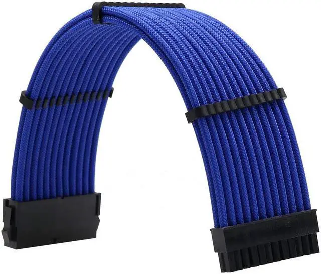 Alt view image 2 of 6 - Sleeved Cables PSU Extension Kit 18AWG 30cm ATX 24pin,CPU4+4p,PCI-E 6+2p for ATX Power Supply Cable with Black Cable Comb (Blue)