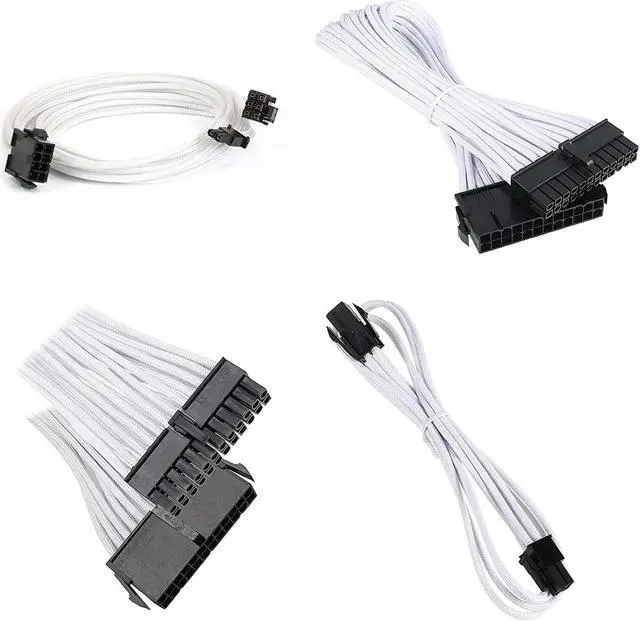 Alt view image 5 of 7 - KOTTO Braided ATX Sleeved Cable Extension Kit for Power Supply Cable Kit, PSU Connectors, 24 Pin, 8 Pin, 6 Pin 4 + 4 Pin, 6 Pack, with Cable Comb 24 Pieces Set 24-Pin, 8-Pin, 6-Pin (White)