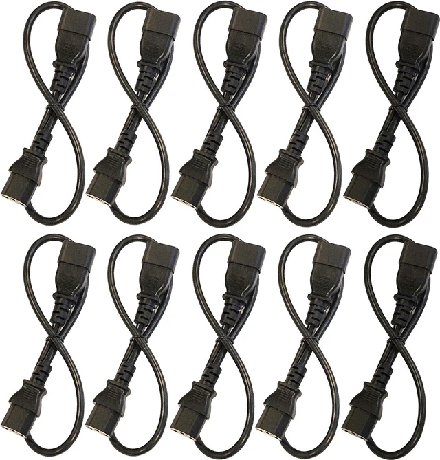 Main image of 10 Pack of 2 Foot IEC 320 NEMA C13 C14 10A 18AWG AC Power Cord PDU to CPU Cables