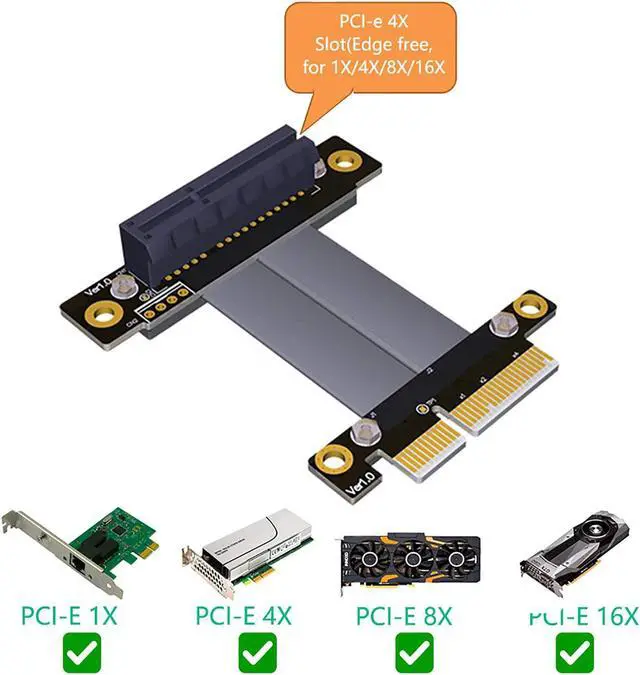 Alt view image 4 of 5 - PCI-E Riser PCI-E x4 Extension Cable Pcie Extension Cable Extension Port Adapter (20cm 90 Degree)-Upgrade Version
