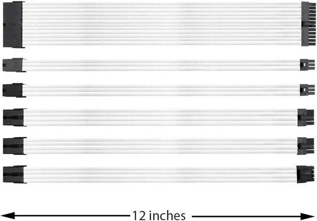 Alt view image 3 of 7 - KOTTO Braided ATX Sleeved Cable Extension Kit for Power Supply Cable Kit, PSU Connectors, 24 Pin, 8 Pin, 6 Pin 4 + 4 Pin, 6 Pack, with Cable Comb 24 Pieces Set 24-Pin, 8-Pin, 6-Pin (White)