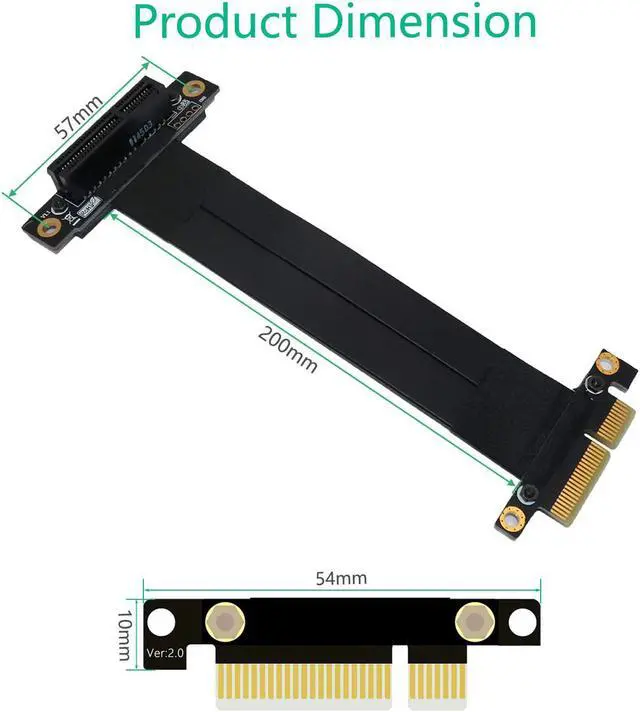 Alt view image 2 of 5 - PCI-E Riser PCI-E x4 Extension Cable Pcie Extension Cable Extension Port Adapter (20cm 90 Degree)-Upgrade Version