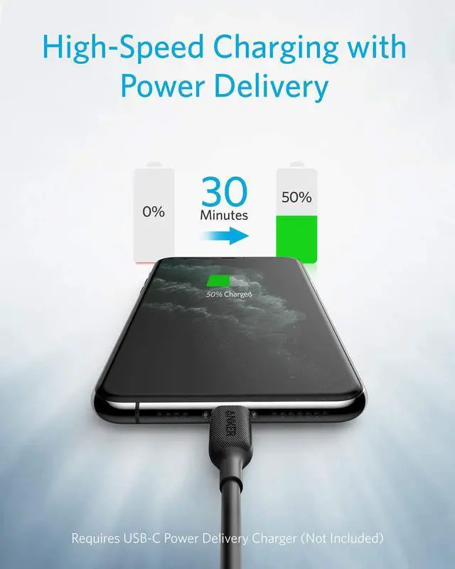 Alt view image 2 of 7 - Anker USB C to Lightning Cable (6 ft), Powerline III MFi Certified Fast Charging Lightning Cable for iPhone 11 Pro 11 Pro Max X XS XR Max 8 Airpods Pro, Supports Power Delivery (Black)