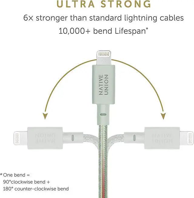 Alt view image 3 of 7 - Night Cable - 10ft Ultra-Strong Reinforced [MFi Certified] Durable Lightning to USB Charging Cable with Weighted Knot Compatible with iPhone/iPad (Sage)