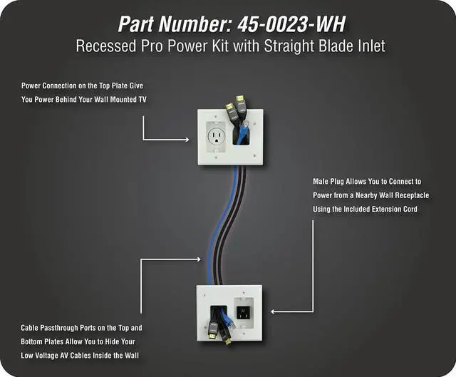 Alt view image 2 of 7 - DataComm Electronics Inc. 45-0023-WH Recessed Pro-Power Kit with Straight Blade Inlet - White 2 gang with Power Kit