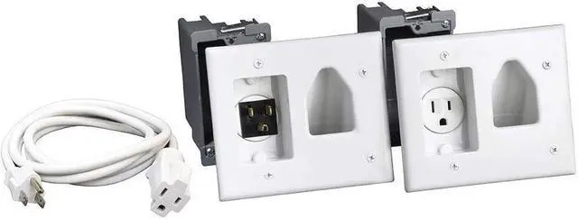 Main image of DataComm Electronics Inc. 45-0023-WH Recessed Pro-Power Kit with Straight Blade Inlet - White 2 gang with Power Kit