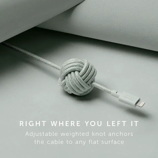 Alt view image 7 of 7 - Night Cable - 10ft Ultra-Strong Reinforced [MFi Certified] Durable Lightning to USB Charging Cable with Weighted Knot Compatible with iPhone/iPad (Sage)