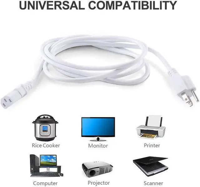 Alt view image 3 of 4 - White AC Power Cord Cable Replacement for Computer Plasma TV Printer Monitor