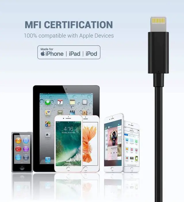 Alt view image 5 of 7 - Novtech Black iPhone Charger Cable 3FT 3 Pack MFi Certified Lightning to USB A Cable iPhone Fast Charging Cord Wire for iPhone 14 13 12 11 Pro Max Mini XR XS X SE 8 7 6s 6 Plus 5S 5C 5 iPad Airpod