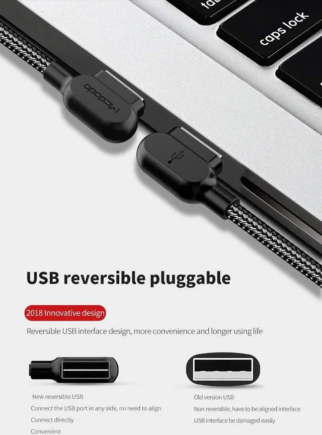 Alt view image 2 of 6 - mcdodo USB 90 Degree Right Angle Elbow Design Game LEDCable Nylon Braided Sync ChargeDouble Size USB Data 6FT/1.8M Cable Compatible with iPhone 14/13/12/11 Pro Max (Black 6FT (iPhone))