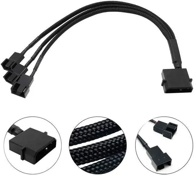 Alt view image 2 of 5 - Endlesss 4-Pin Molex to 3 X 3-Pin/4-Pin PC Case Fan Sleeved Adapter Cable 1 to 3 PMW Fan Splitter Extension Power Cable 10.5 Inches (2 Pack)