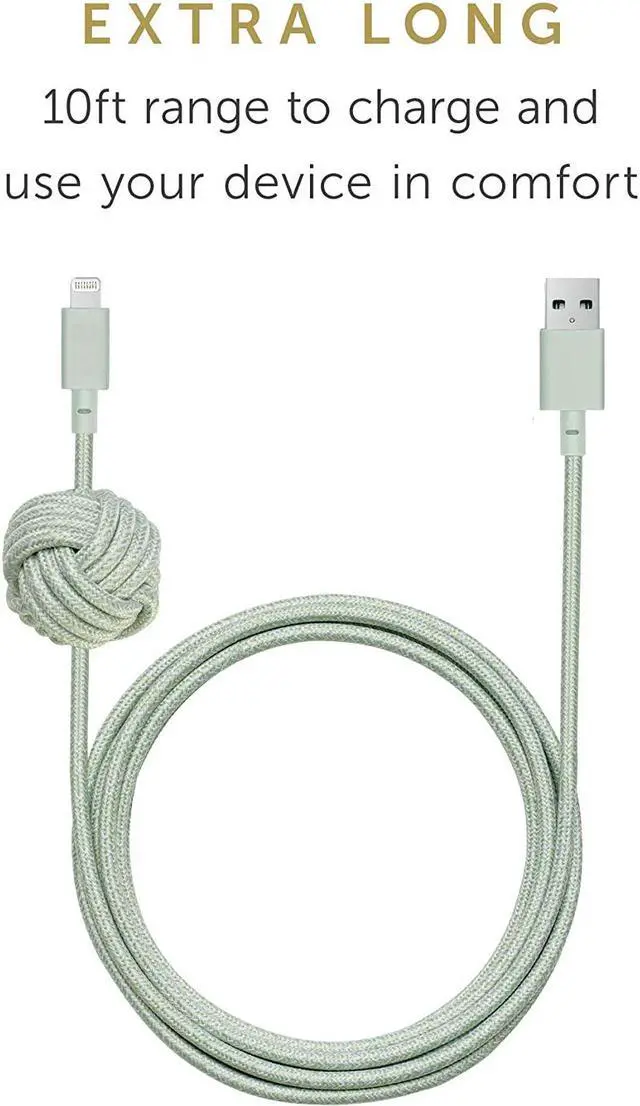 Alt view image 6 of 7 - Night Cable - 10ft Ultra-Strong Reinforced [MFi Certified] Durable Lightning to USB Charging Cable with Weighted Knot Compatible with iPhone/iPad (Sage)